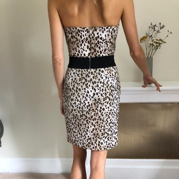 Reiss Leopard Cheetah Strapless Dress Wrap Black Waist Band  size 4 - Picture 3 of 12